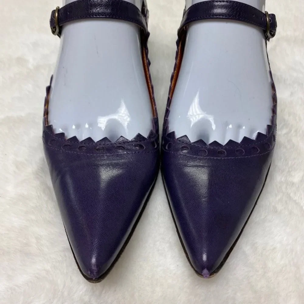 L'Autre Chose Made In‎ Italy Leather Triangle Scalloped Single Strap Heels, sz 7 - Picture 2 of 10